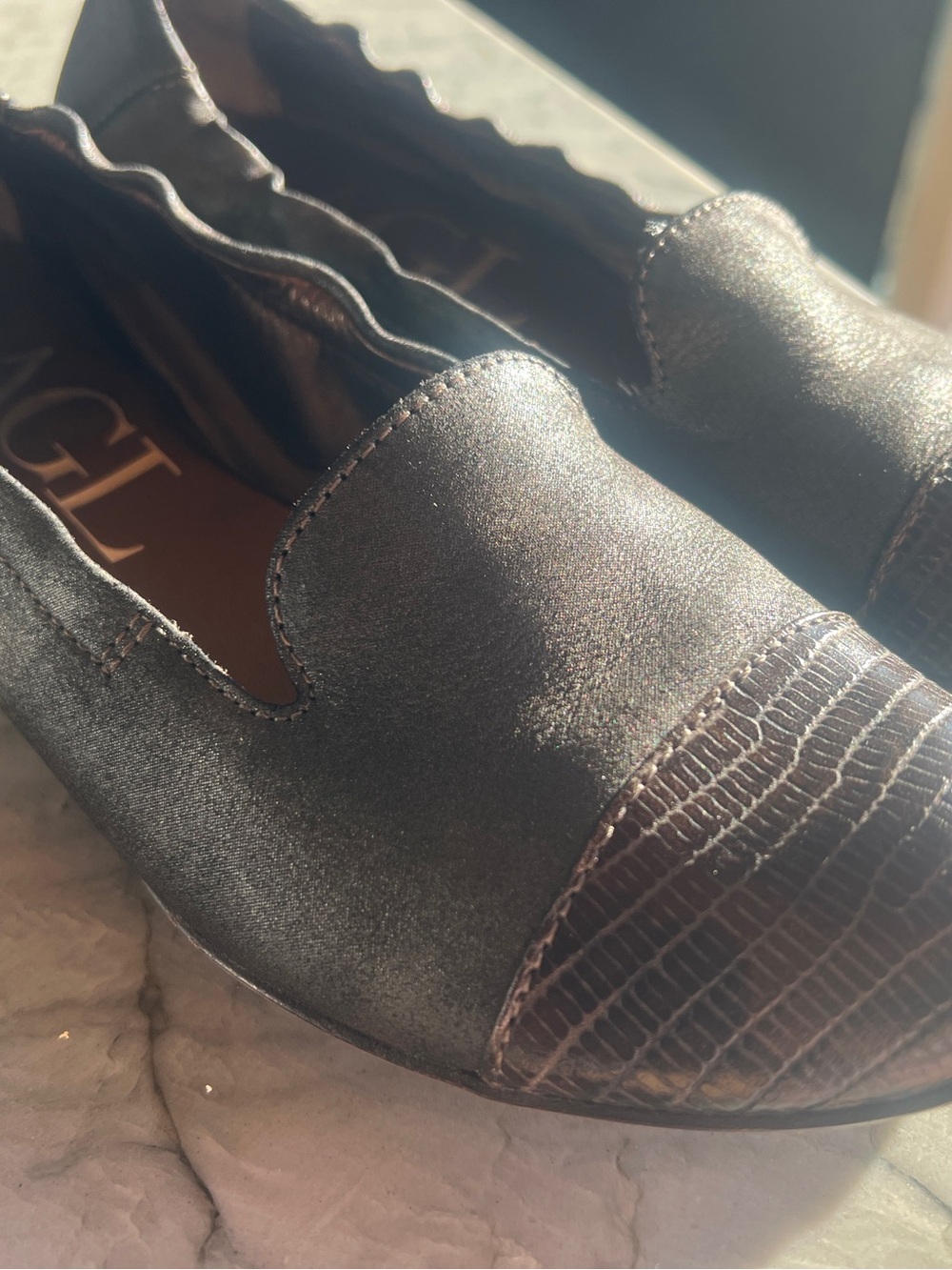 AGL/ Attilio Giusti Leombruni Brown ballet-style flats with Croc-Embossed Toe